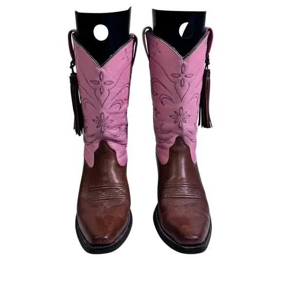 ARIAT Boots 6B Moon Fringe Tassels Cowboy Snipe Toe Cowgirl Rodeo Pink Western - Picture 3 of 12